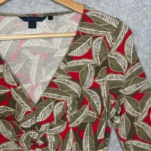 Boden 3/4 Sleeve Twist-Front Leaf Print Jersey Knit Midi Dress-Women Size 8